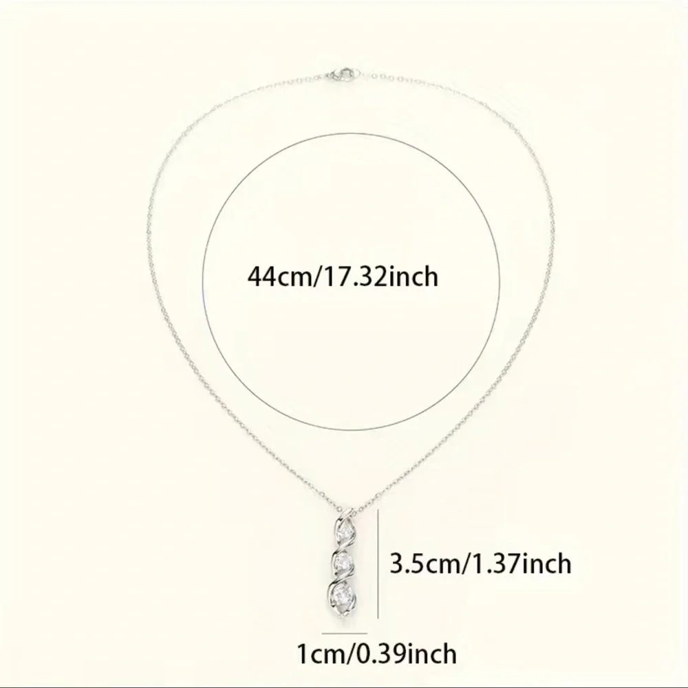 STERLING SILVER 3 STONE DROP PENDANT NECKLACE